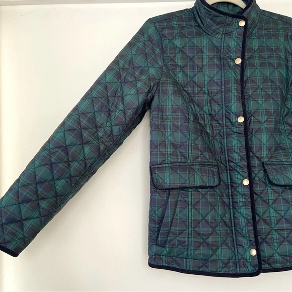 Talbots Quilted Puffer Jacket Women's S Green Tartan Plaid Barn Old Money Preppy - Picture 4 of 15